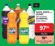 Fanta, Sprite Or Stoney (All Variants) SCHWEPPES Soda Water-6 x 2Ltr