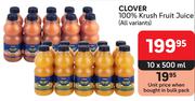 Clover 100% Krush Fruit Juice (All Variants)-10 x 500ml