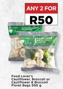 Food Lover's Cauliflower, Broccoli Or Cauliflower & Broccoli Floret Bags-For Any 2 x 500g