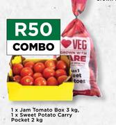 1 x Jam Tomato Box 3kg & 1 x Sweet Potato Carry Pocket 2kg Combo