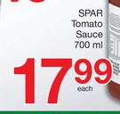Spar Tomato Sauce-700ml Each
