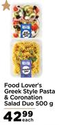 Food Lover's Greek Style Pasta & Coronation Salad Duo-500g Each