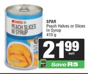 Spar Peach Halves Or Slices In Syrup-410g