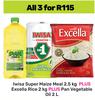 Iwisa Super Maize Meal 2.5Kg + Excella Rice 2Kg Plus Pan Vegetable Oil 2L-For 3
