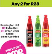 Kensington Hot Or Extra Hot Or Green Chilli Sauce Assorted-For 2 x 88ml