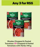 Rhodes Chopped & Peeled Tomatoes Or Chopped & Peeled Tomatoes With Herbs-For 3 x 410g
