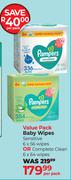 Pampers Value Pack Baby Wipes Sensitive 6 x 56 Wipes Or Complete Clean 6 x 64 Wipes-Per Pack