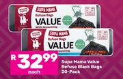 Supa Mama Value Refuse Black Bags 20 Pack-Each