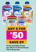 Purity 2nd Baby Foods Jar 125ml Or Puree Pouch Assorted 110ml-For Any 5