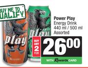 Power Play Energy Drink Assorted-For 2 x 440ml/500ml