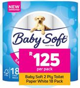 Baby Soft 2 Ply Toilet Paper White 18 Pack- Per Pack