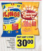 Willards Cheese Curls (Selected Or Flings Original Maize Snack-For Any 2 x 150g