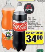 Coca Cola Zero, Light Or No Caffeine, Sprite Zero,Tab,Fanta Orange Zero-For Any 2 x 2.5Ltr