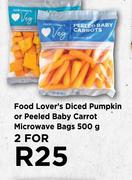 Food Lover's Diced Pumppkin Or Peeled Baby Carrot Microwave Bags-For 2 x 500g 
