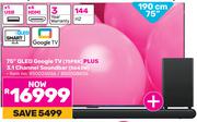 TCL 190cm (75") QLED Google TV 75P8K Plus 3.1 Channel Soundbar S643W