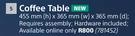 Coffee Table-455mm (h) x 365mm (w) x 365mm (d)