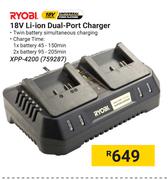 Ryobi 18V Li-Ion Dual Port Charger XPP-4200