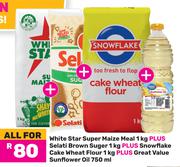 White Star Super Maize Meal 1Kg+Selati Brown Sugar 1Kg+Snowflake Cake Wheat Flour 1Kg-All For