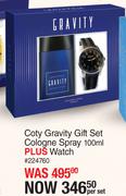 Coty Gravity Gift Set Cologne Spray 100ml Plus Watch-Per Set