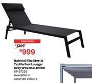 Naterial Riba Steel & Textile Pool Lounger Grey W92cm x L199cm 81457255