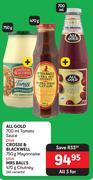 All Gold 700ml Tomato Sauce, Crosse & Blackwell 750g Mayonnaise & MRS Ball's 470g Chutney-For All 3
