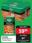 Rhodes Baked Beans In Tomato Sauce-6 x 410g