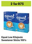 Equal Low Kilojoule Sweetener Sticks 100's- For 2