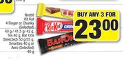 Nestle KitKat 4 Finger,Chunky 40g/41.5g/42g,Tex 40g,Bar One 50g/55g,Smarties 40g, Aero 40g-For Any 3