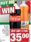 Coca-Cola,Tab, Sprite, Fanta, Stoney Ginger Beer(Lite, Zero, Diet Range Excl.Regular Range)-2x2.25L