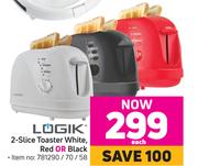 Logik 2 Slice Toaster (White, Red Or Black)-Each