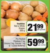 Pre Packed Totatoes 2kg, Onions 2kg, Carrots 1kg & 1 Loose Butternut-Per Combo