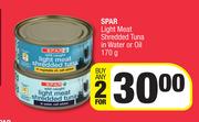 Spar Light Meat Shredded Tuna In Water Or Oil-For Any 2 x 170g