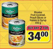 Rhodes Fruit Cocktail, Peach Slices Or Halves In Syrup-For Any 2 x 410g