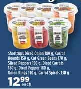 Shortcups Diced Onion 180g, Carrot Rounds 150g, Cut Green Beans 170g, Sliced Peppers 150g-Each