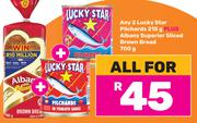 Any 2 x Lucky Star Pilchards 215g + Albany Superior Sliced Brown Bread 700g-For All