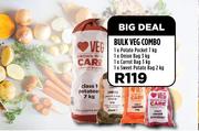 Bulk Veg Combo Of 1 Potato Pocket 7Kg, 1 Onion Bag 3kg, 1 Carrot bag 3kg & 1 Sweet Potato Bag 2kg