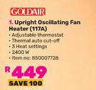 Goldair Upright Oscillating Fan Heater 117A