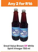 Great Value Brown Or White Spirit Vinegar-For Any 2 x 750ml