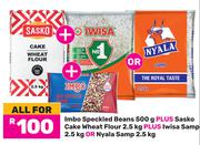 Imbo Speckled Beans 500g+Sasko Cake Wheat Flour 2.5Kg+Iwisa Samp 2.5Kg Or Nyala Samp 2.5Kg-All For