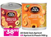 All Gold Jam Apricot Or Apricot & Peach 900g-Each
