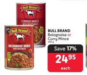 Bull Brand Bolognaise Or Curry Mince-400g Each