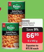 Rhodes Baked Beans In Tomato Sauce-6 x 410g