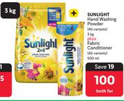 Sunlight Hand Washing Powder (All Variants) 3Kg Plus Sunlight Fabric Conditioner 500ml-Both For