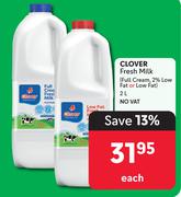 Clover Fresh Milk Full Cream 2% Low Fat Or Low Fat-2L 