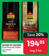 House Of Coffees Pure Ground Coffee (All Variants)-For Any 2 x 250g