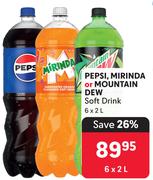 Pepsi, Mirinda Or Mountain Dew Soft Drink-6 x 2L