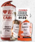 1 x Onion Bag 3Kg, 1 x Carrot Bag 3Kg, 1 x Potato Pocket 7Kh-Combo