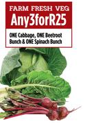 One Cabbage, One Beetroot Bunch & One Spinach Bunch-For Any 3