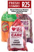 One Carrot Thriftpack 1Kg, One Beetroot Thriftpack 1Kg & One Sweet Potato Thriftpack 1Kg Combo