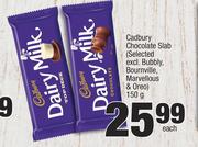 Cadbury Chocolate Slab (Selected Excl. Bubbly, Bournville, Marvellous & Oreo)-150g Each